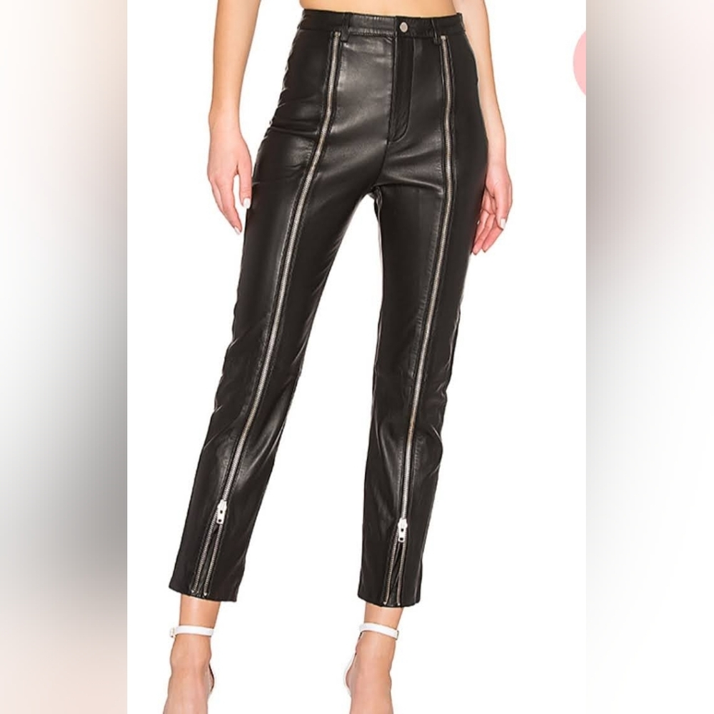 LPA Black Leather Womans Pants NEW Zip Up & Down